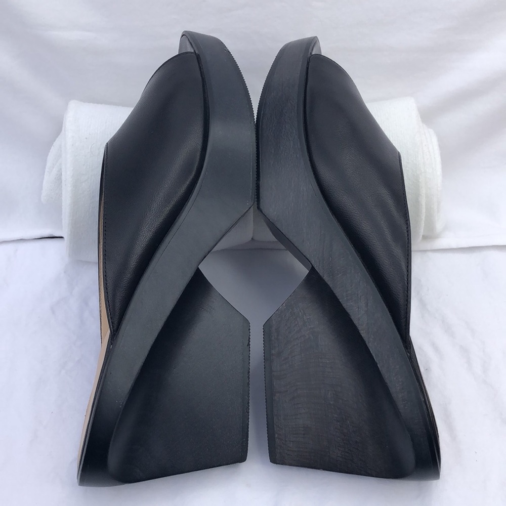 Ferragamo Wood & Leather Platform Peep Toe Slide/Mule w/3” Heel, Black - Picture 14 of 16